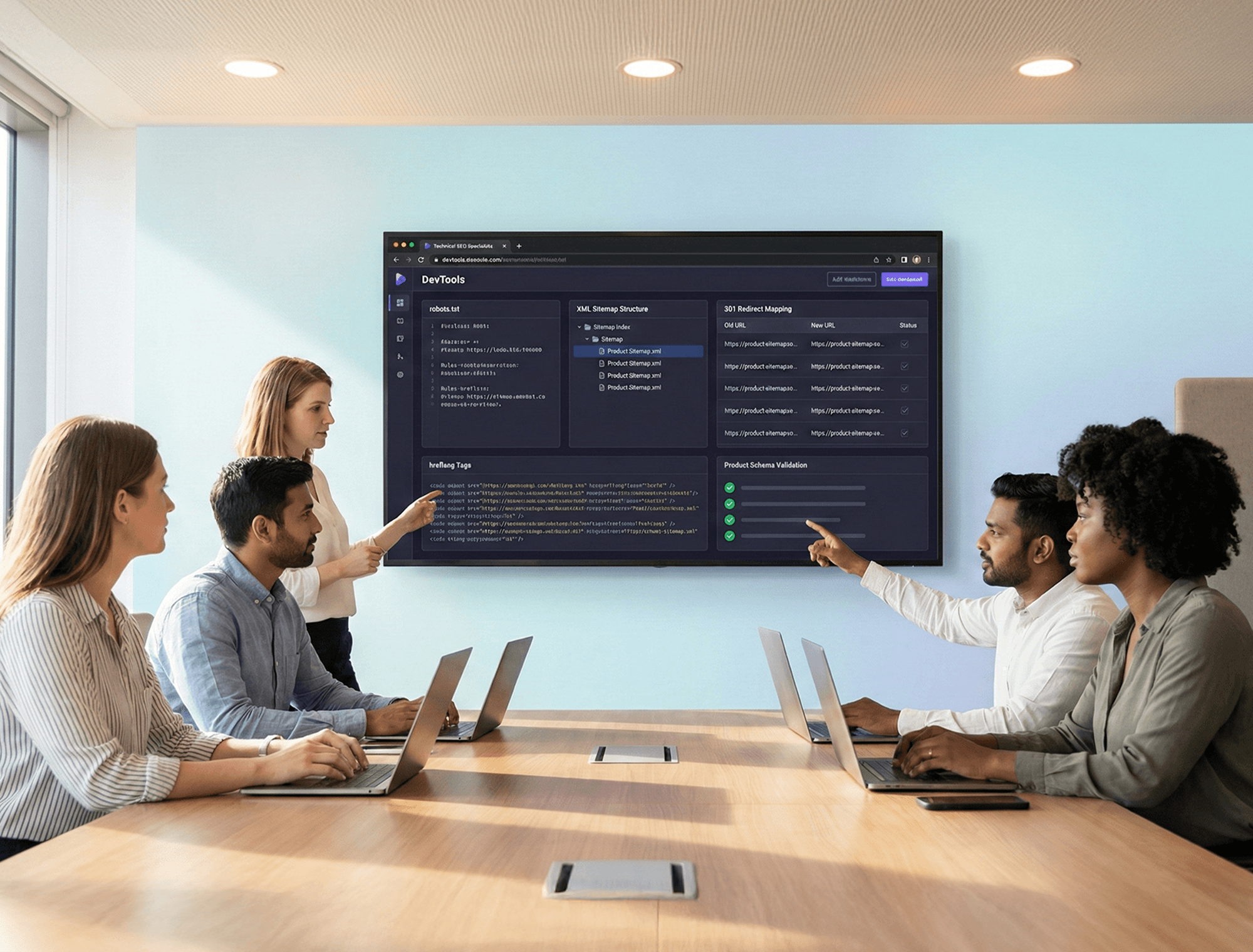 Technical SEO fixes team reviewing site issues and code