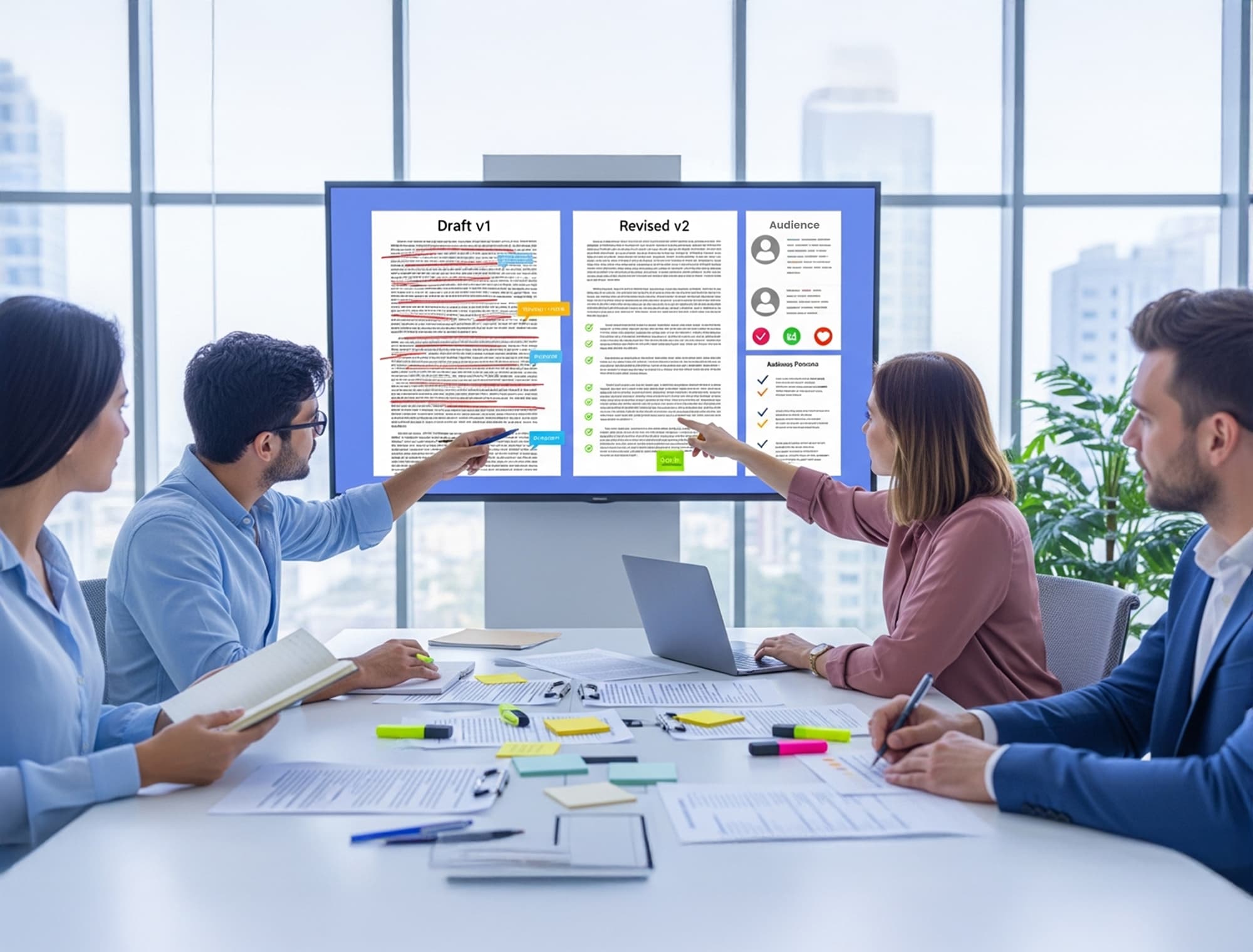 Content Revision Team Reviews Draft and Updated Version